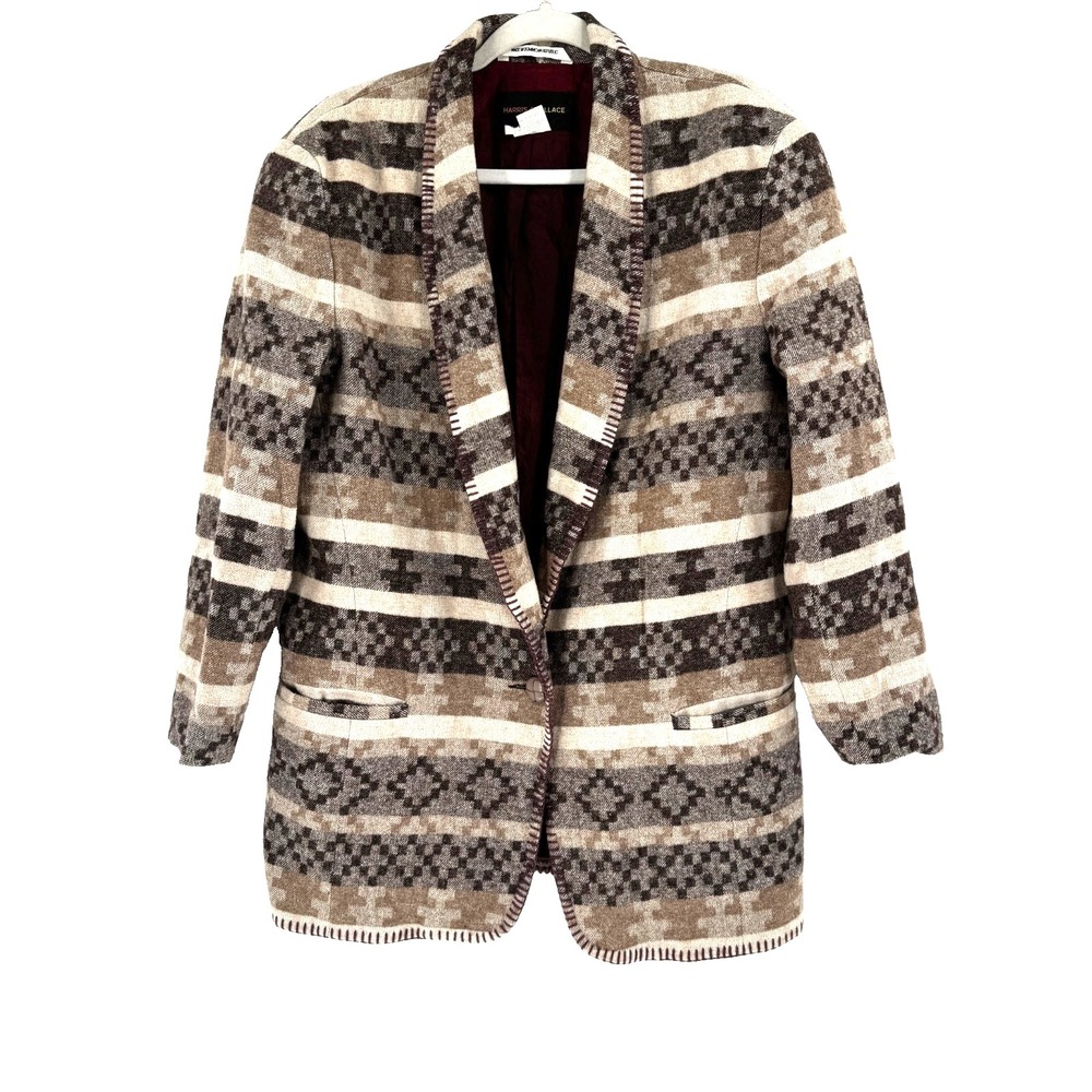 90s Harris/Wallace Wool Southwestern Aztec Blanket Jacket Women's Medium Landman